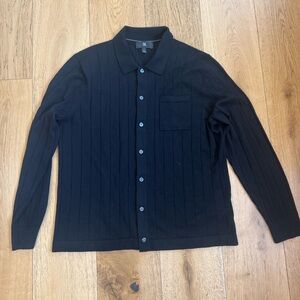 BANANA REPUBLIC BLACK MERINO FINE WOOL BUTTON DOWN POLO SWEATER SIZE L LARGE